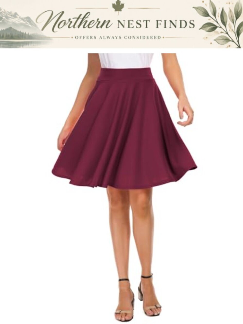 Women's Stretchy Flared Midi Skater Skirt A-Line Pleated Casual Basic